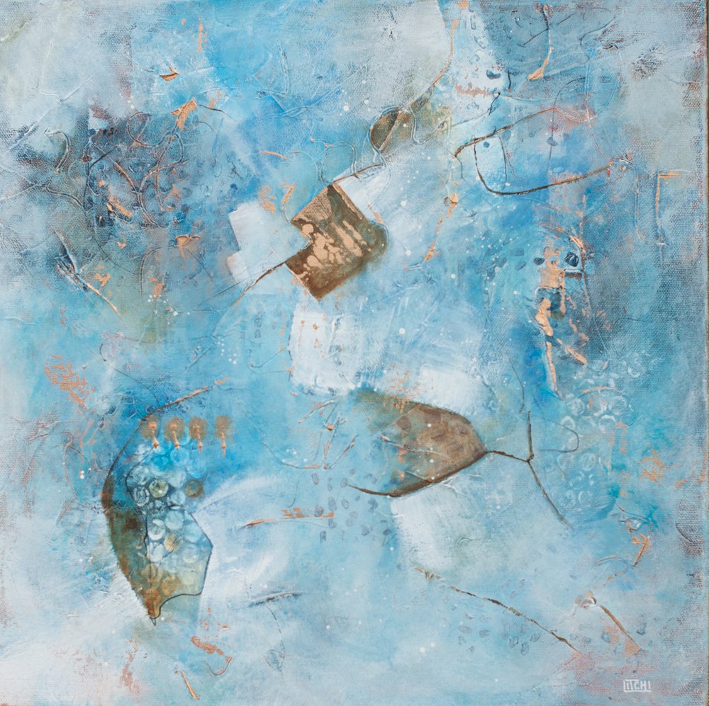 Azul Fluido e Ouro - Abstrato de Lillian Christiansson