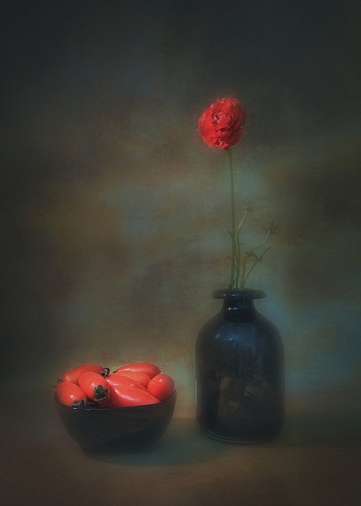 Natureza morta com flores vermelhas de Liu Xing
