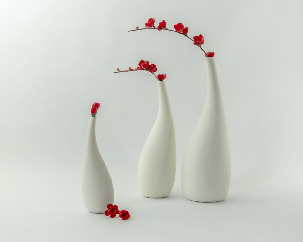 Vasos Vermelhos e Flores de Louie Luo