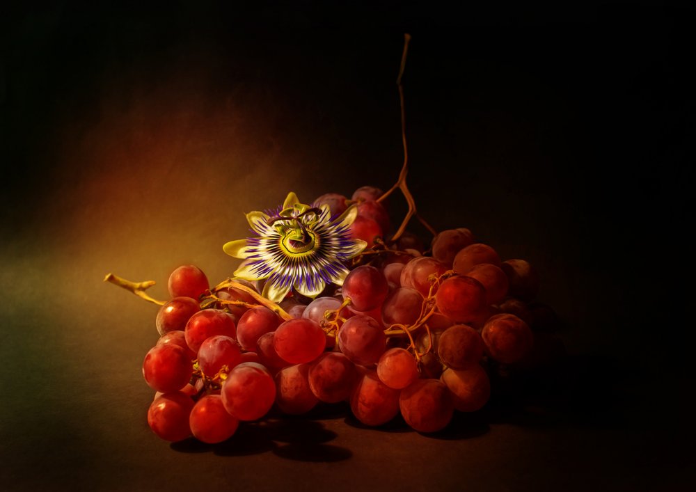 Uvas exuberantes e flor-da-paixão de Ludmila Shumilova