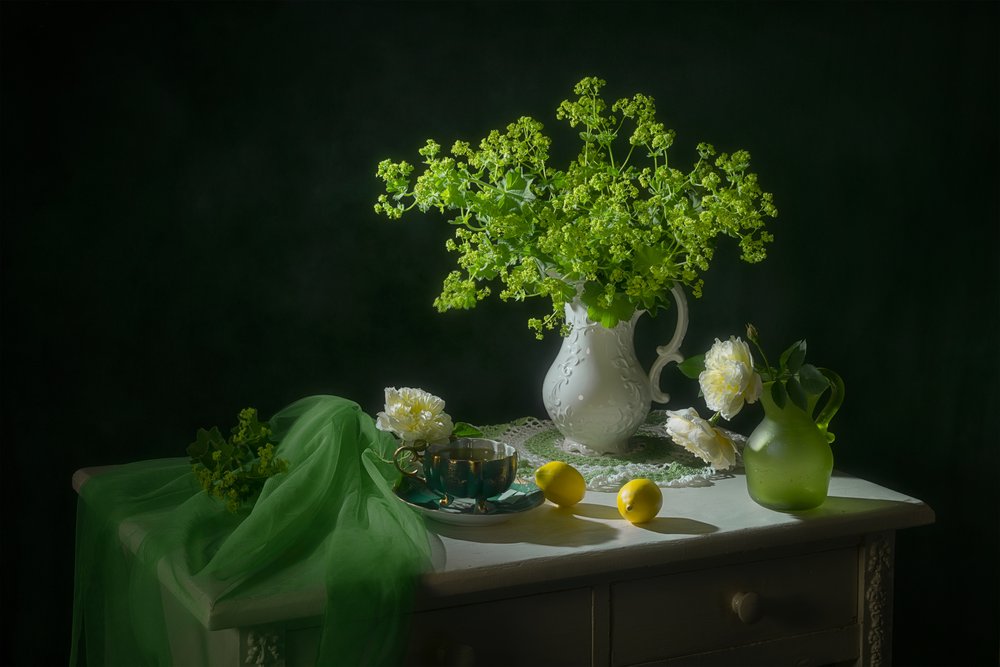 Natureza morta em verde primaveril de Lydia Jacobs