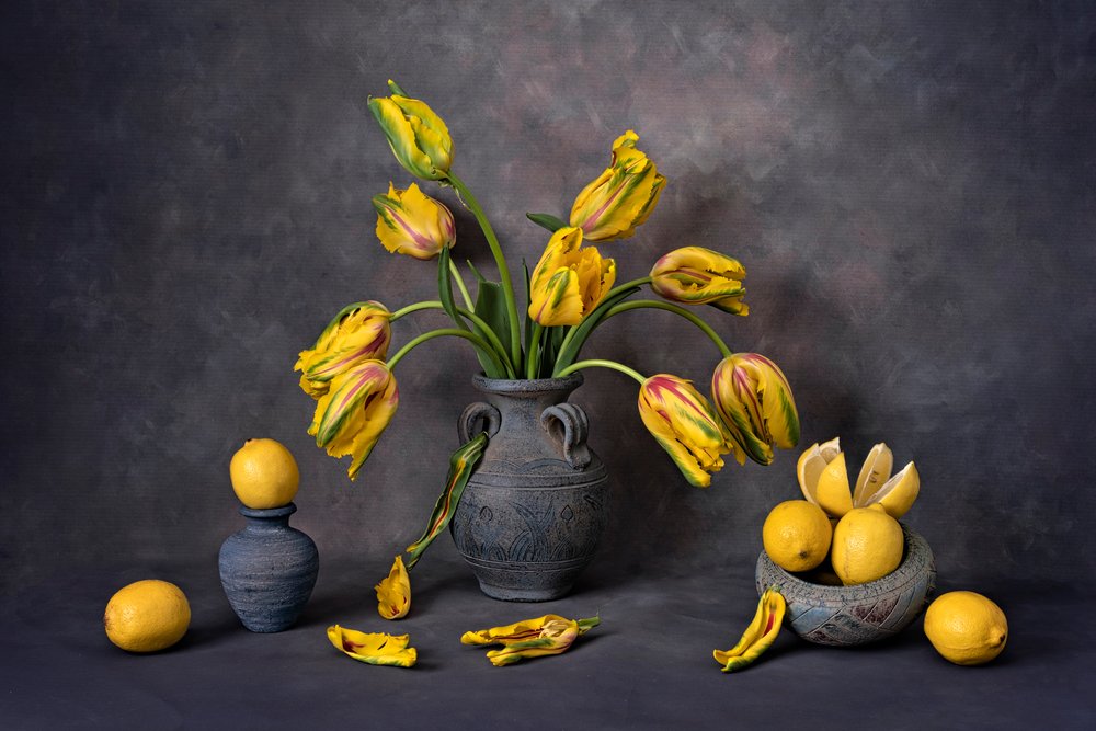 Tulipas amarelas e limões de Lydia Jacobs
