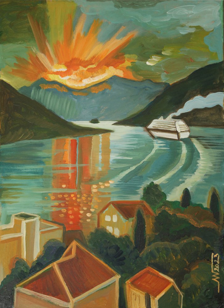 Cruzeiro pelo fiorde ao pôr do sol de Marina Gorkaeva
