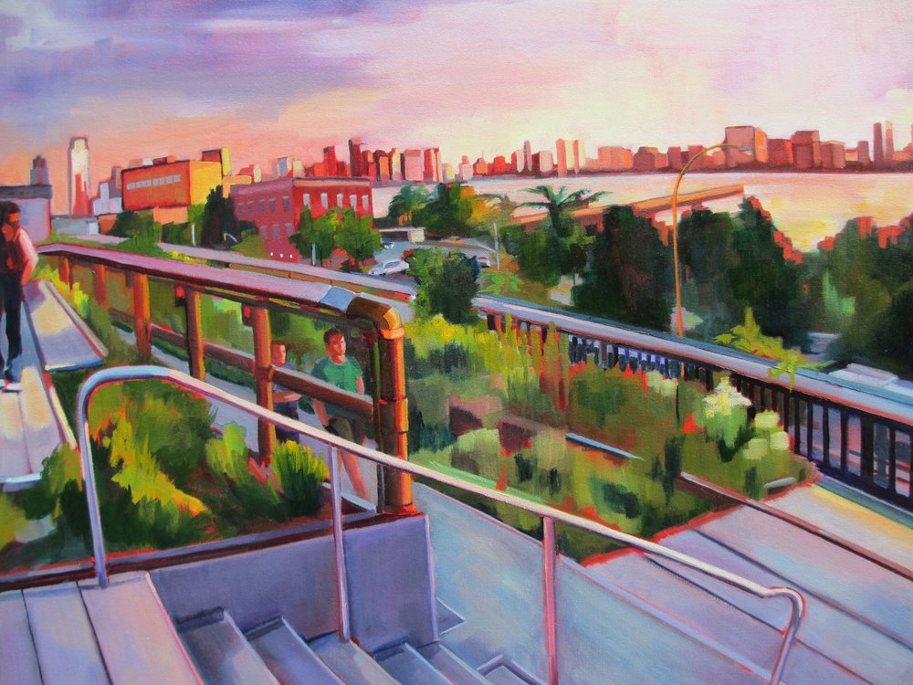 Vista do pôr do sol no parque urbano de Maxine Shore