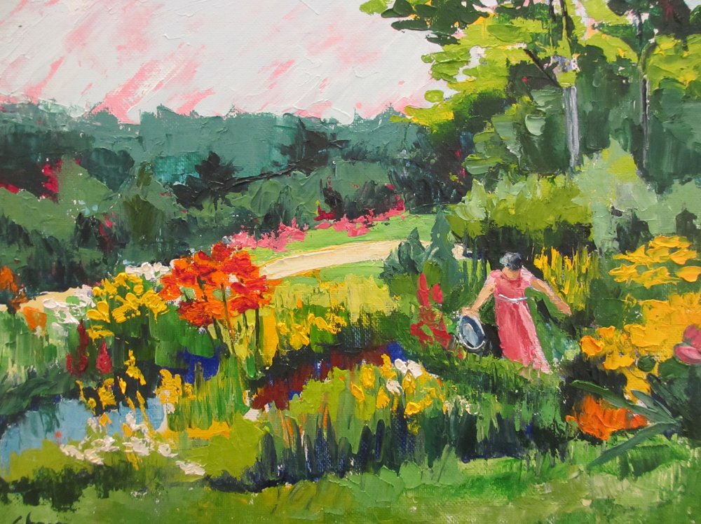 Mulher num jardim colorido de Maxine Shore