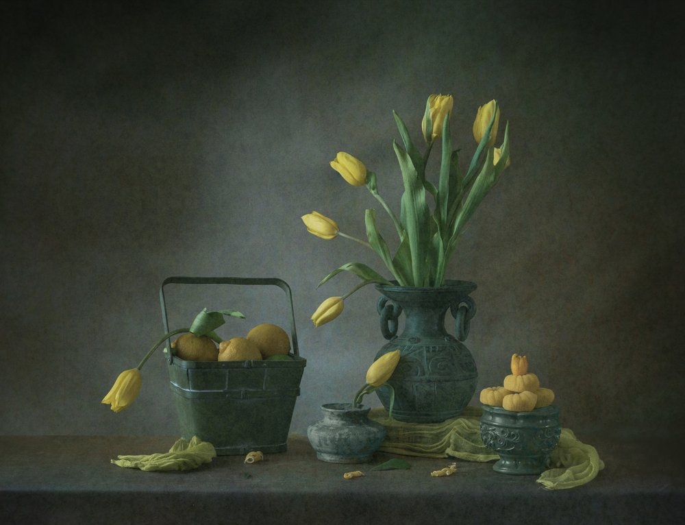 Tulipas douradas e limões de May G