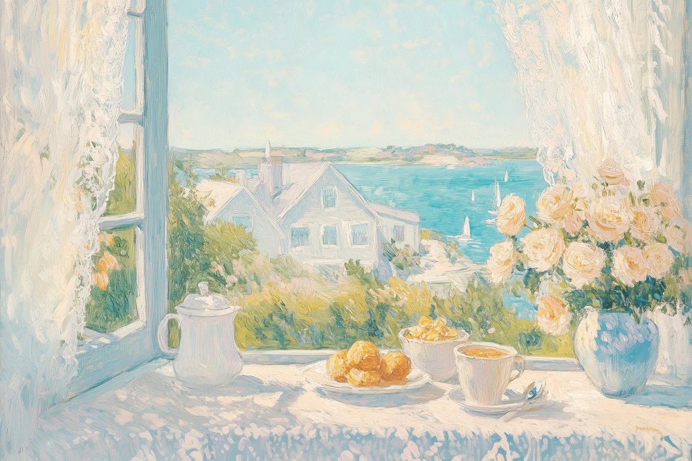 Vista do pequeno-almoço à beira-mar de Melloi Art Prints