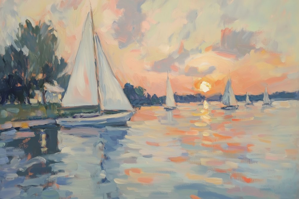 Veleiros ao pôr-do-sol tranquilo de Melloi Art Prints