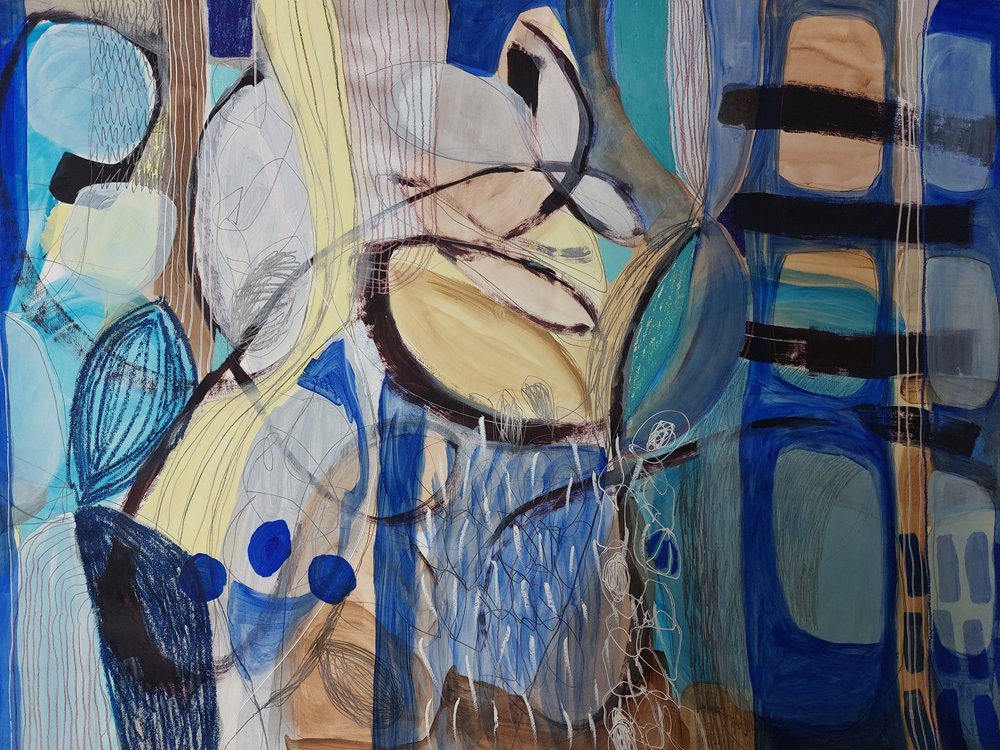Fluxo Abstrato Azul Amarelo de Monika Riethmueller