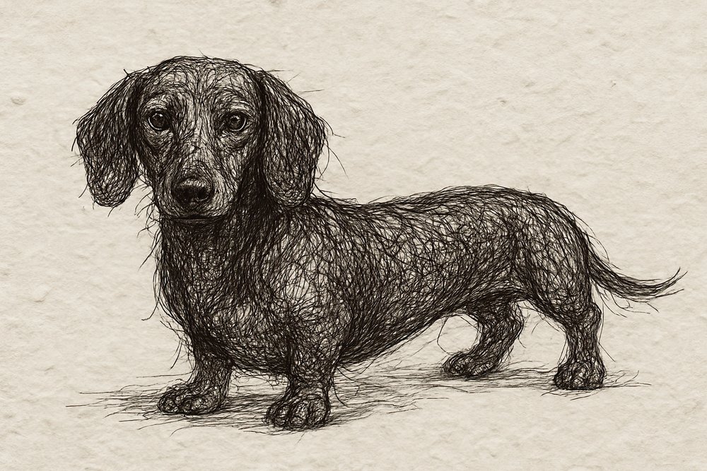 Desenho de um dachshund atento de Natalie Bruns