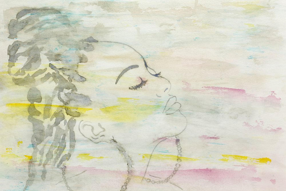 Mulher Sonhadora em Aquarela de Natalie Bruns