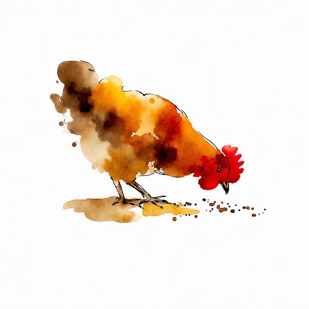 Aquarela de Galinha a Bicar de Natalie Bruns