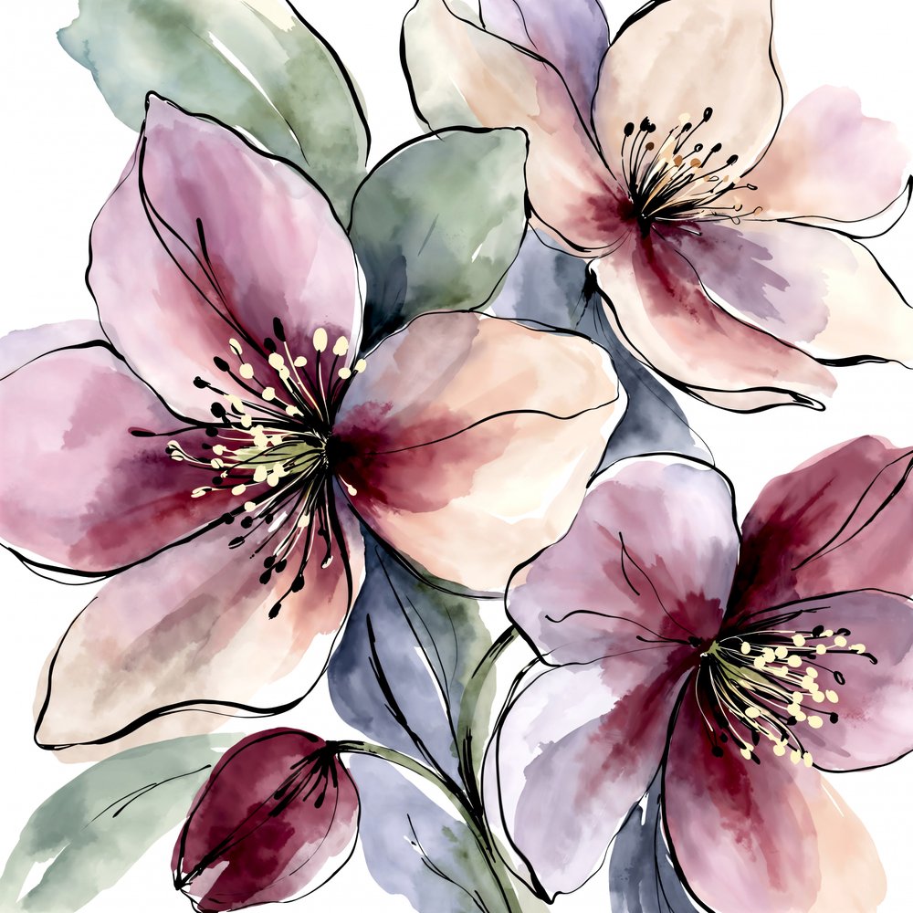 Flores em aquarela rosa de Natalie Bruns