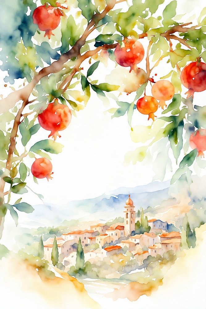 Romãs sobre uma aldeia da Toscana de Natalie Bruns