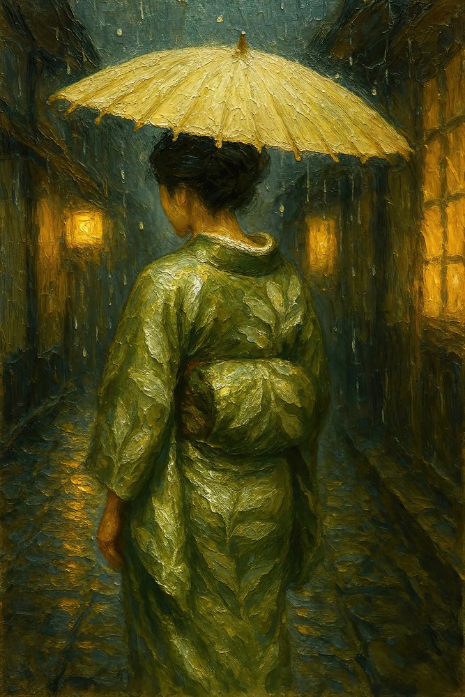 Passeio em Quimono numa Noite Chuvosa de Natalie Bruns