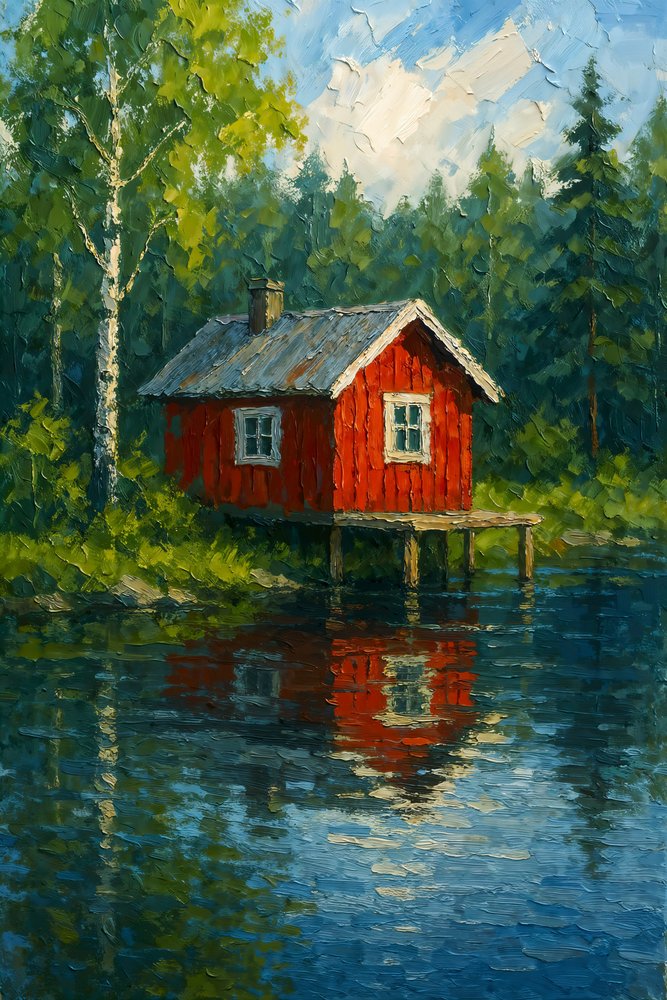 Reflexo no Lago Red Cabin de Natalie Bruns