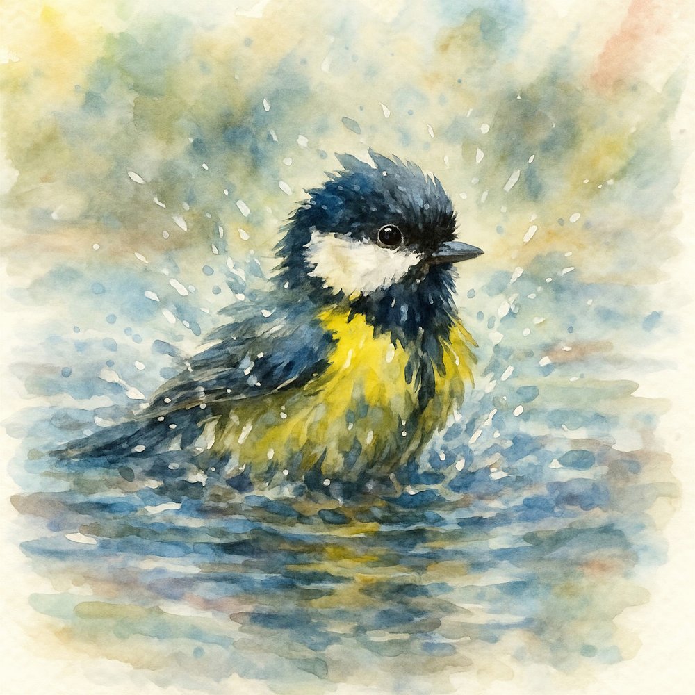 Aquarela «Chapas de Água do Chapim-azul» de Natalie Bruns
