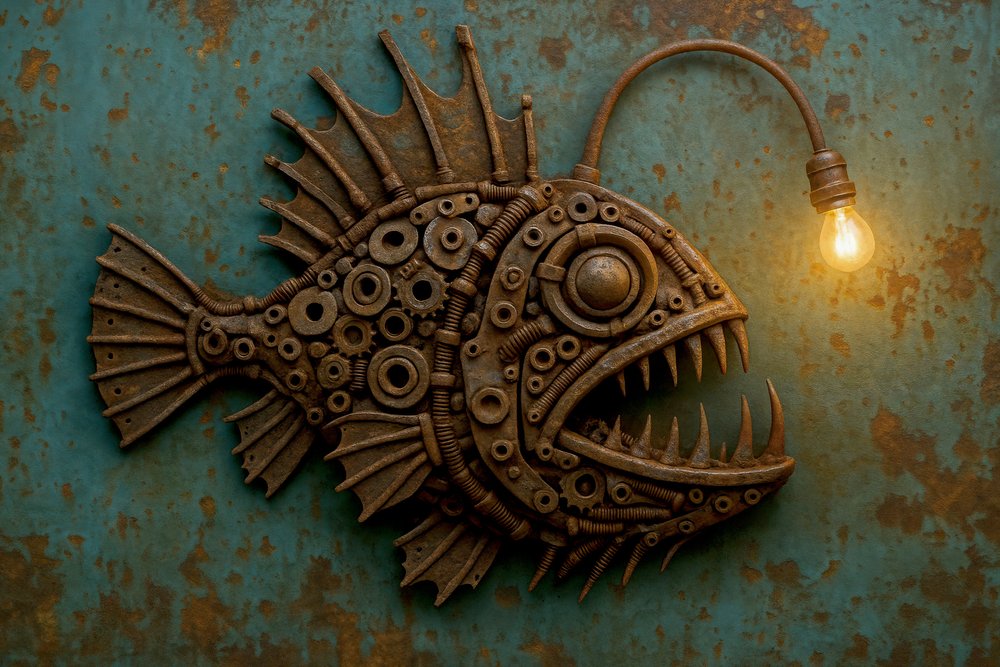 Candeeiro em forma de peixe-diabo Steampunk de Natalie Bruns