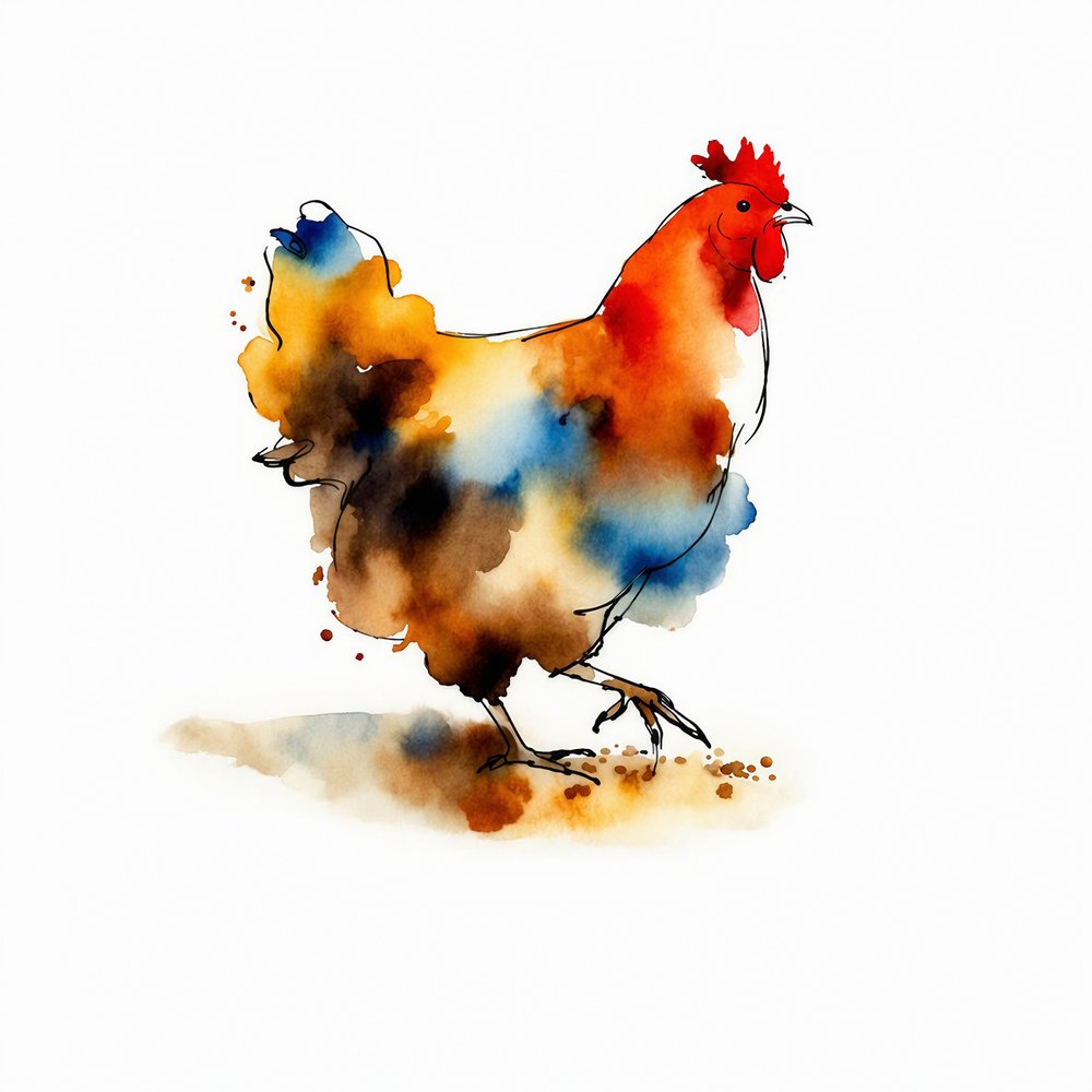 Galinha em aquarela vibrante de Natalie Bruns
