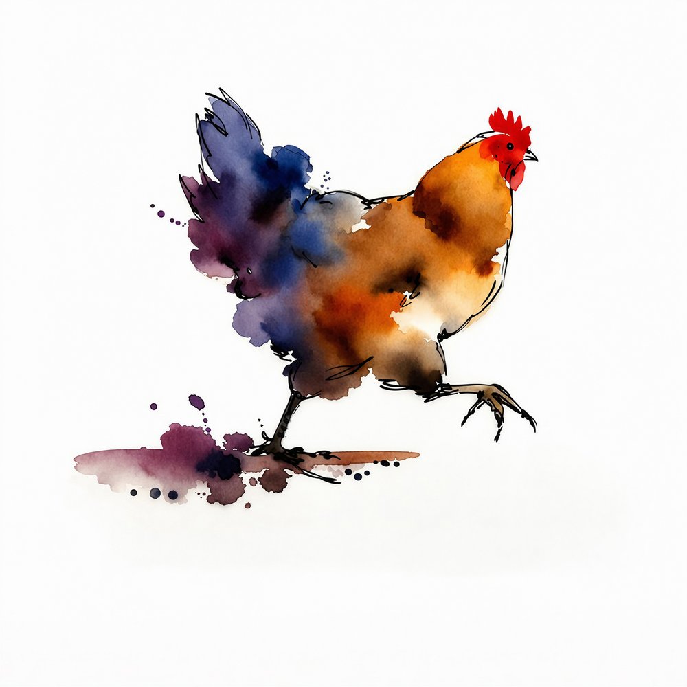 Galinha em aquarela vibrante de Natalie Bruns