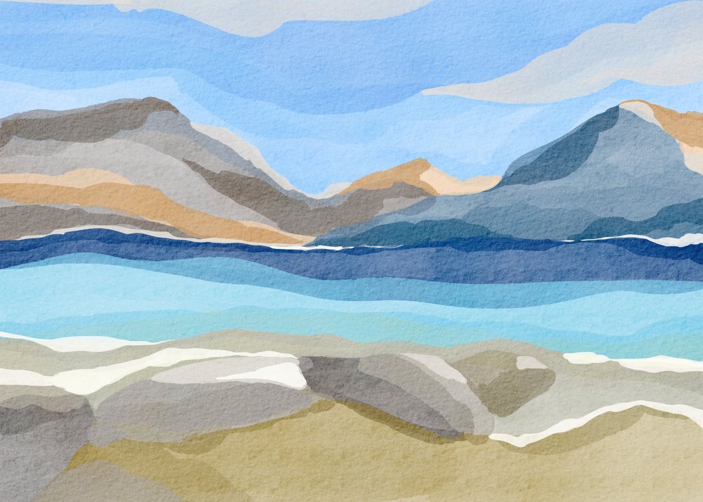 Lago de montanha abstracto e sereno de Nikita Jariwala