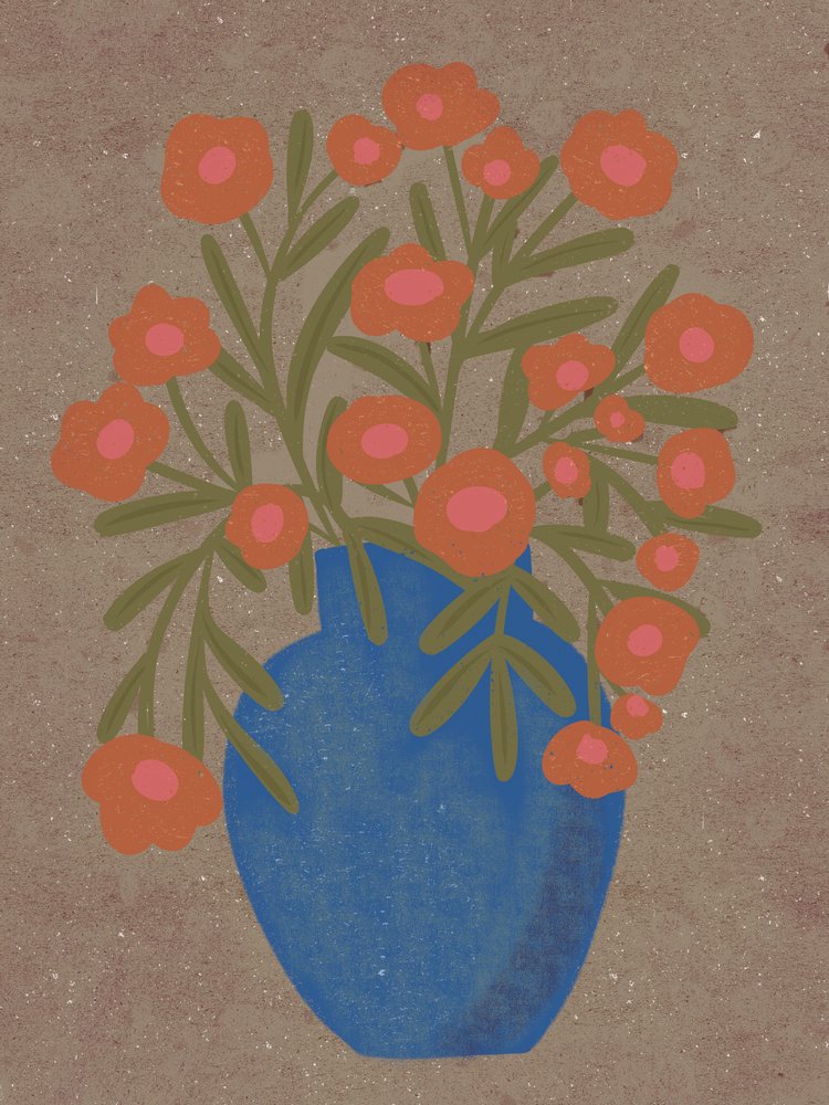 Vaso rústico com padrão floral laranja de Nikita Jariwala