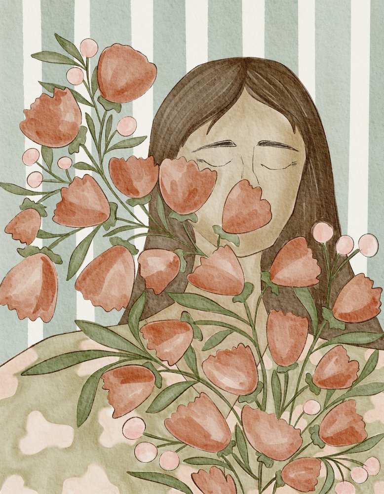 Mulher serena com flores de Nikita Jariwala