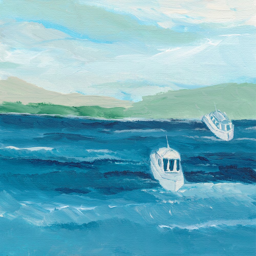 Dois Barcos em Águas Azuis de Nikita Jariwala