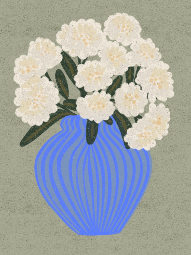 Flores brancas num vaso azul de Nikita Jariwala