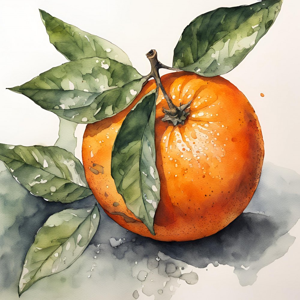 Aquarela de Laranja Fresca de Ohkimiko