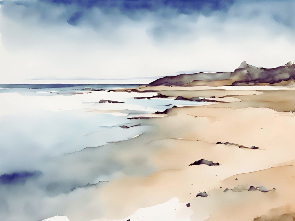 Aquarela costeira serena de Ohkimiko