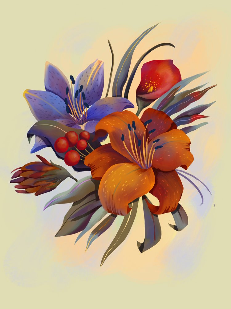 Bouquet floral vibrante de Olga Skomorokhova