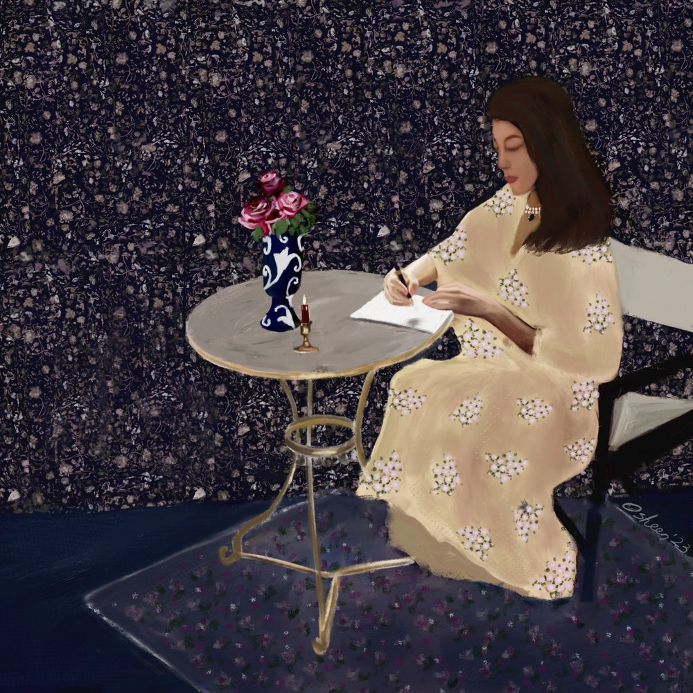 Elegante mulher a escrever de Osheensgallery