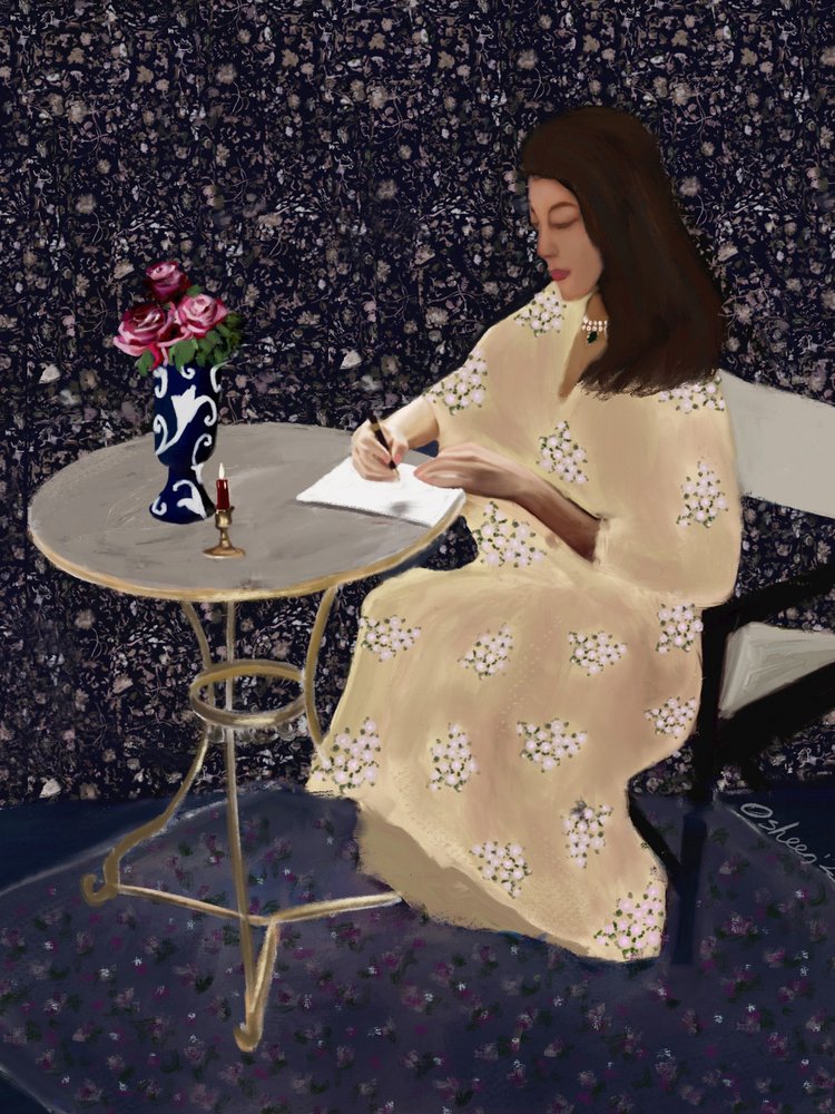 Elegante mulher a escrever de Osheensgallery