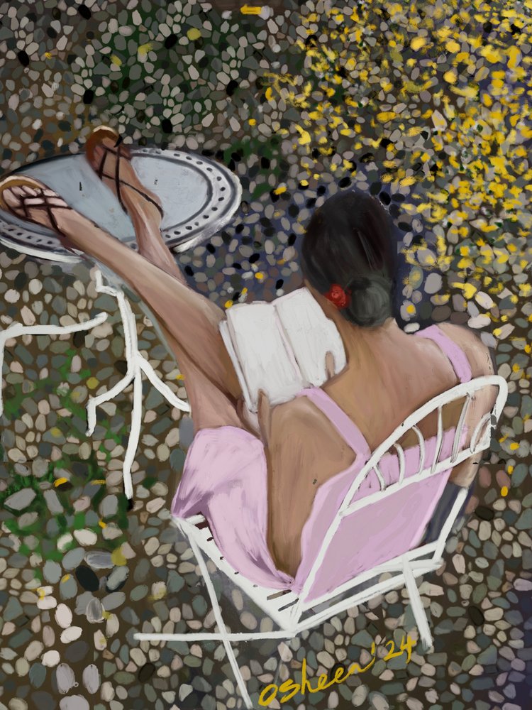 Leitura tranquila no pátio de Osheensgallery