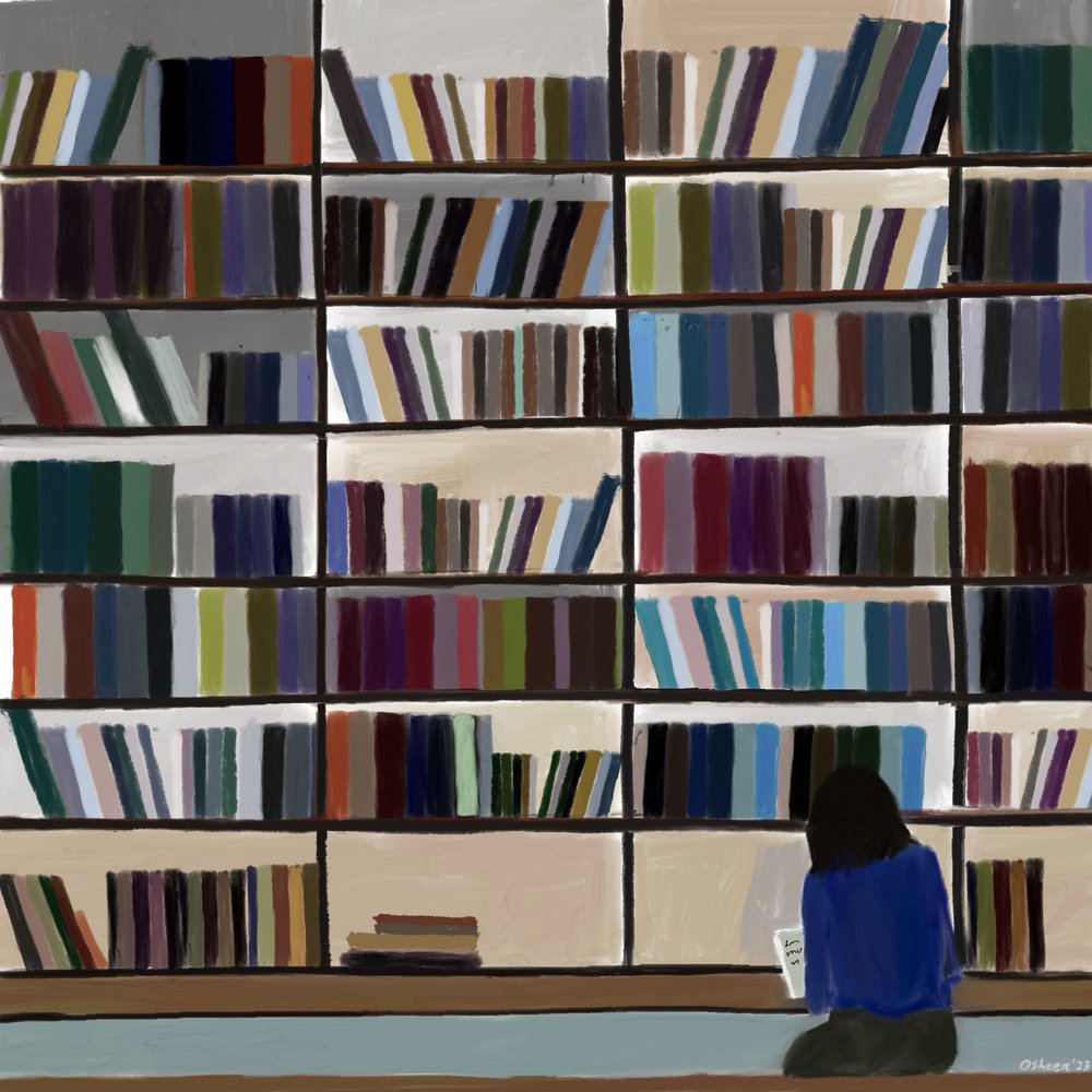 Leitura tranquila na biblioteca de Osheensgallery
