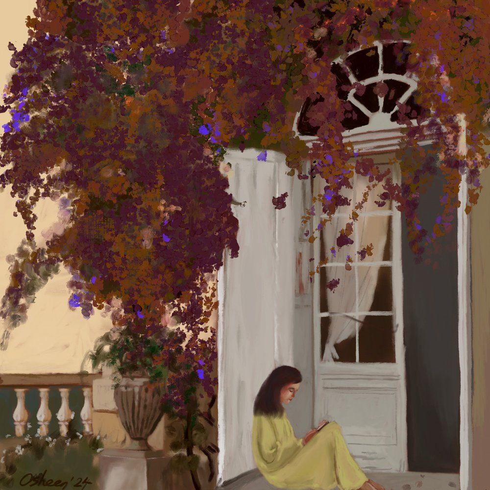 Leitura serena no jardim de Osheensgallery