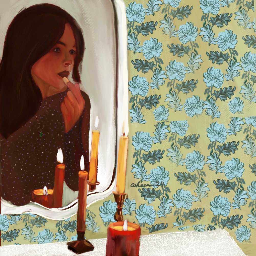 Reflexão de uma mulher à luz de velas de Osheensgallery