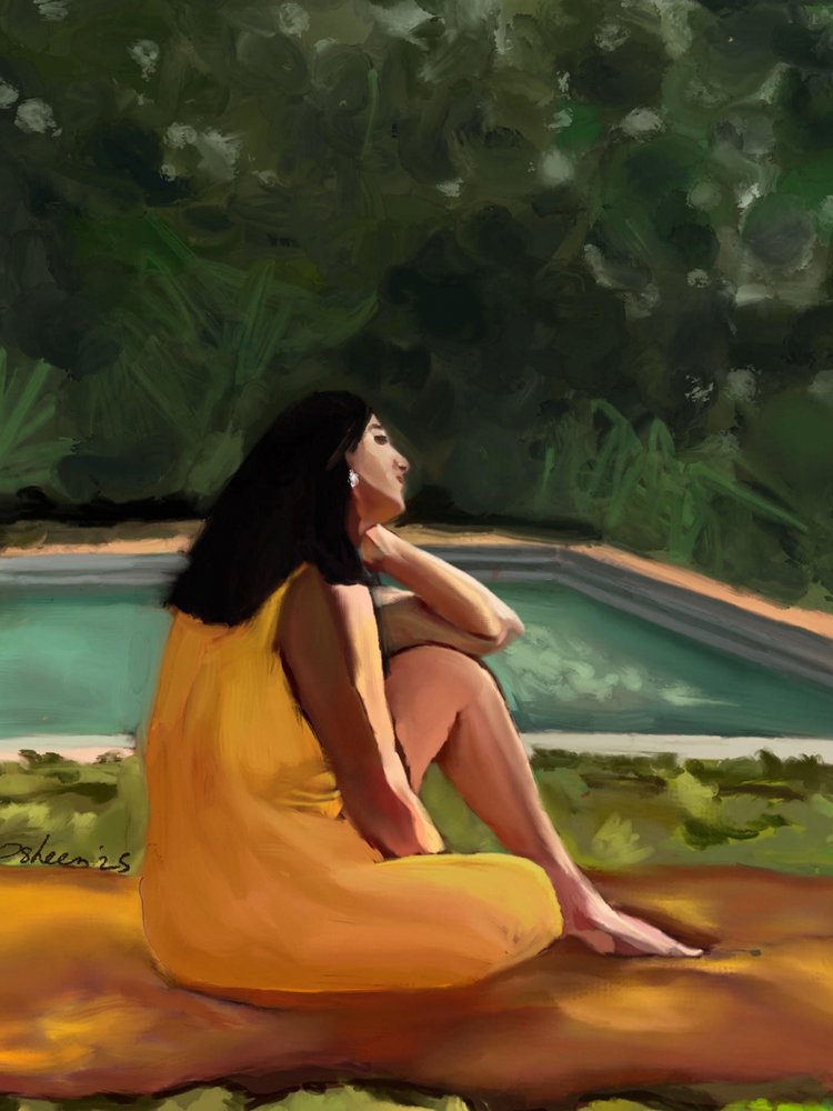 Serenidade com vestido amarelo de Osheensgallery