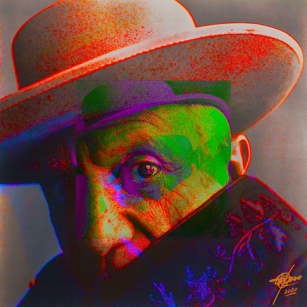 Retrato psicadélico intenso de Osvaldo Russo