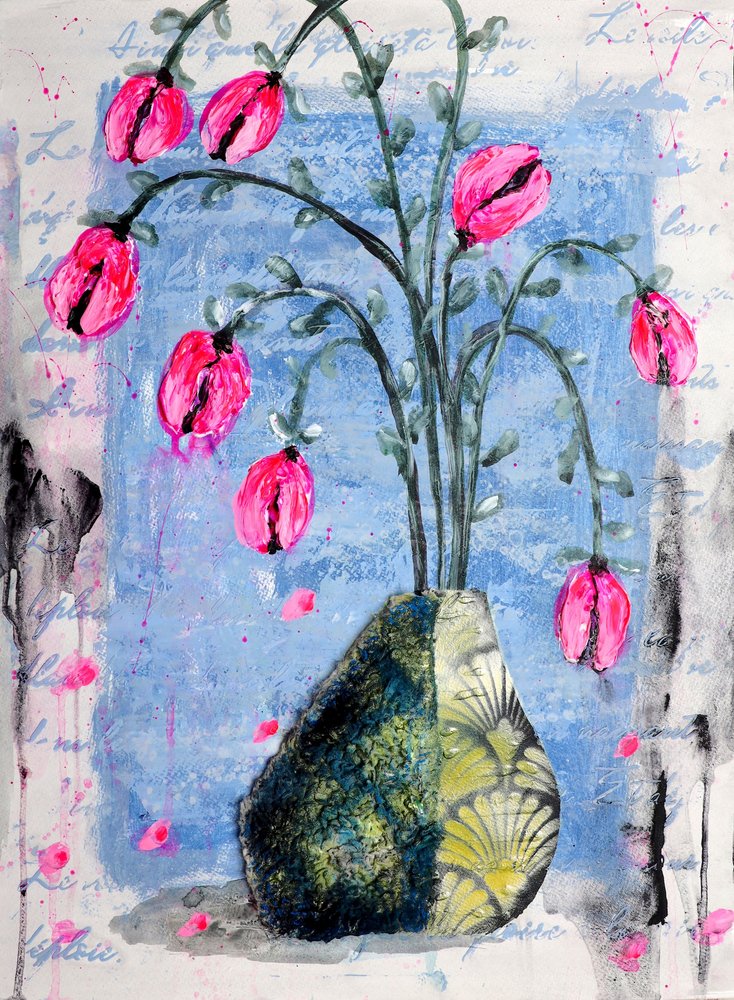 Flores rosa expressivas de Poonam Choudhary