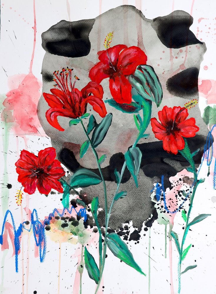 Flores vermelhas vibrantes de Poonam Choudhary