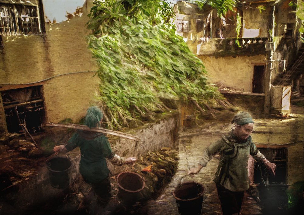 Mulheres num caminho de aldeia de Rachel Pansky