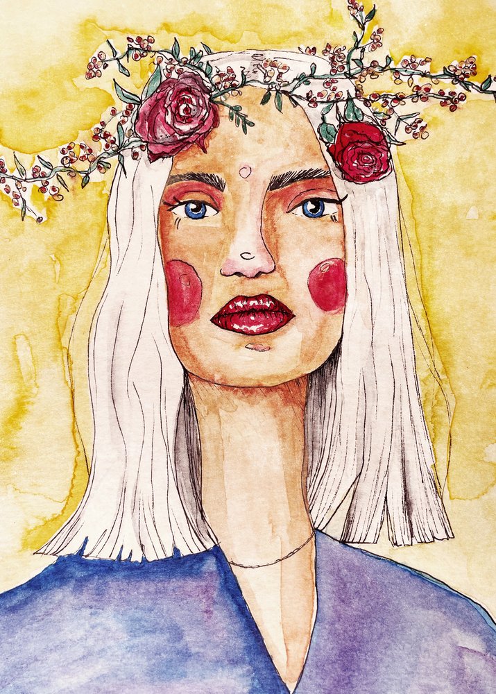 Senhora com uma coroa de flores de Raissa Oltmanns