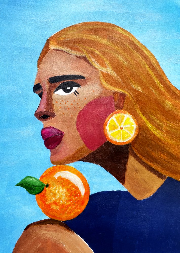 Mulher com laranja de Raissa Oltmanns