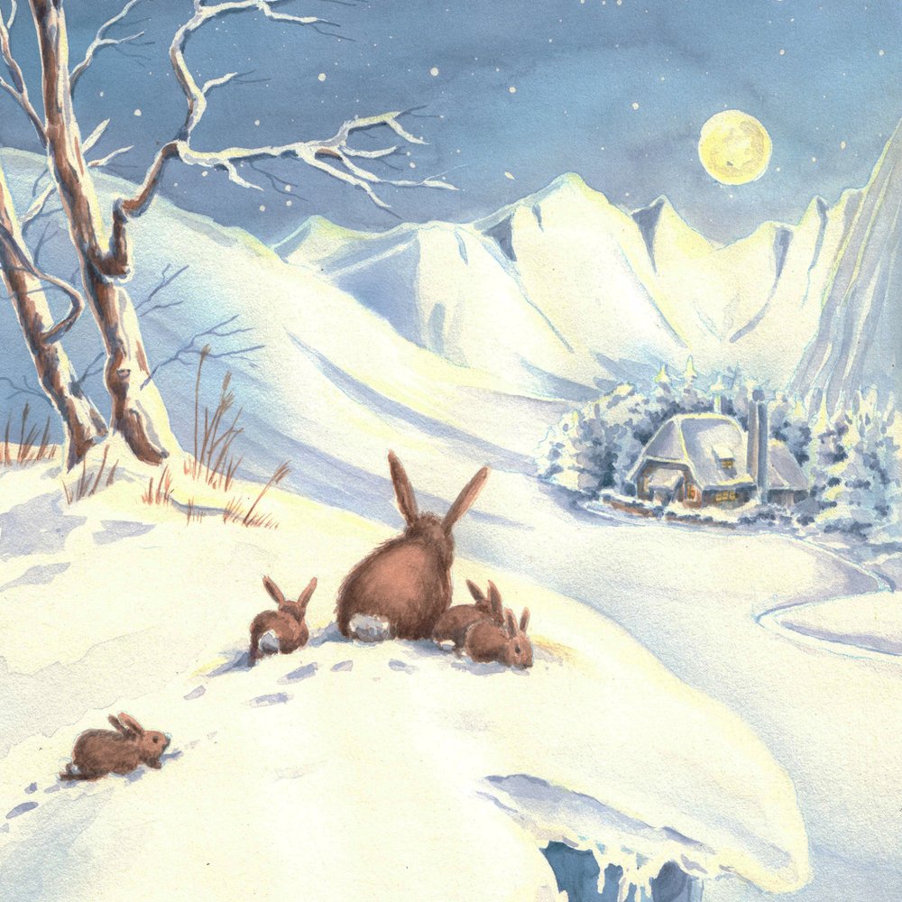 Família de Coelhos numa Noite Nevada de Renate Holzner