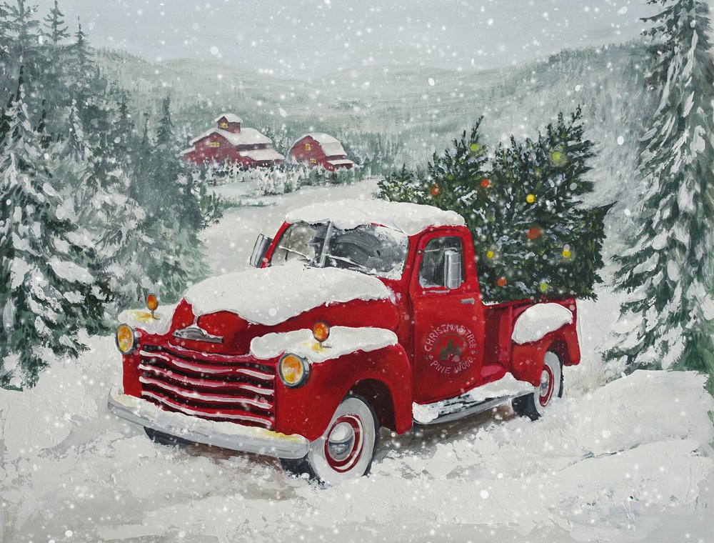 Natal com o camião vermelho coberto de neve de Renate Holzner