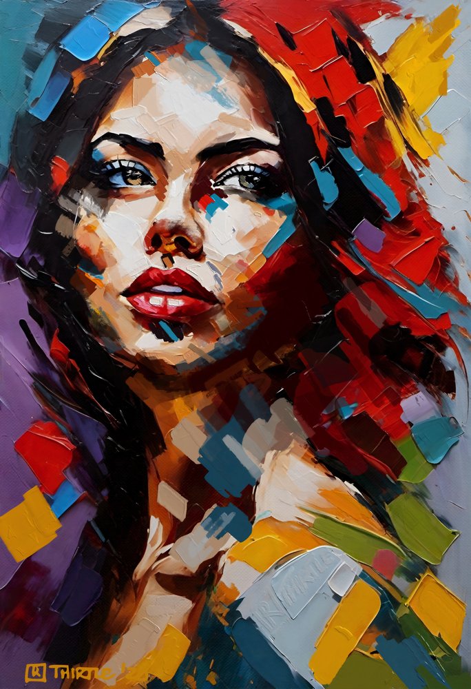 Retrato abstrato e vibrante de uma mulher de Robert Thirtle