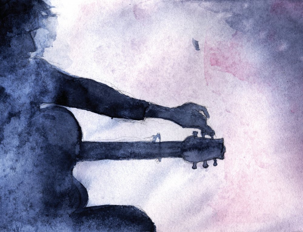 Guitarrista em aquarela azul de RodMacIver