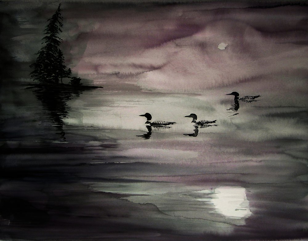 Mergulhões num lago ao luar de RodMacIver